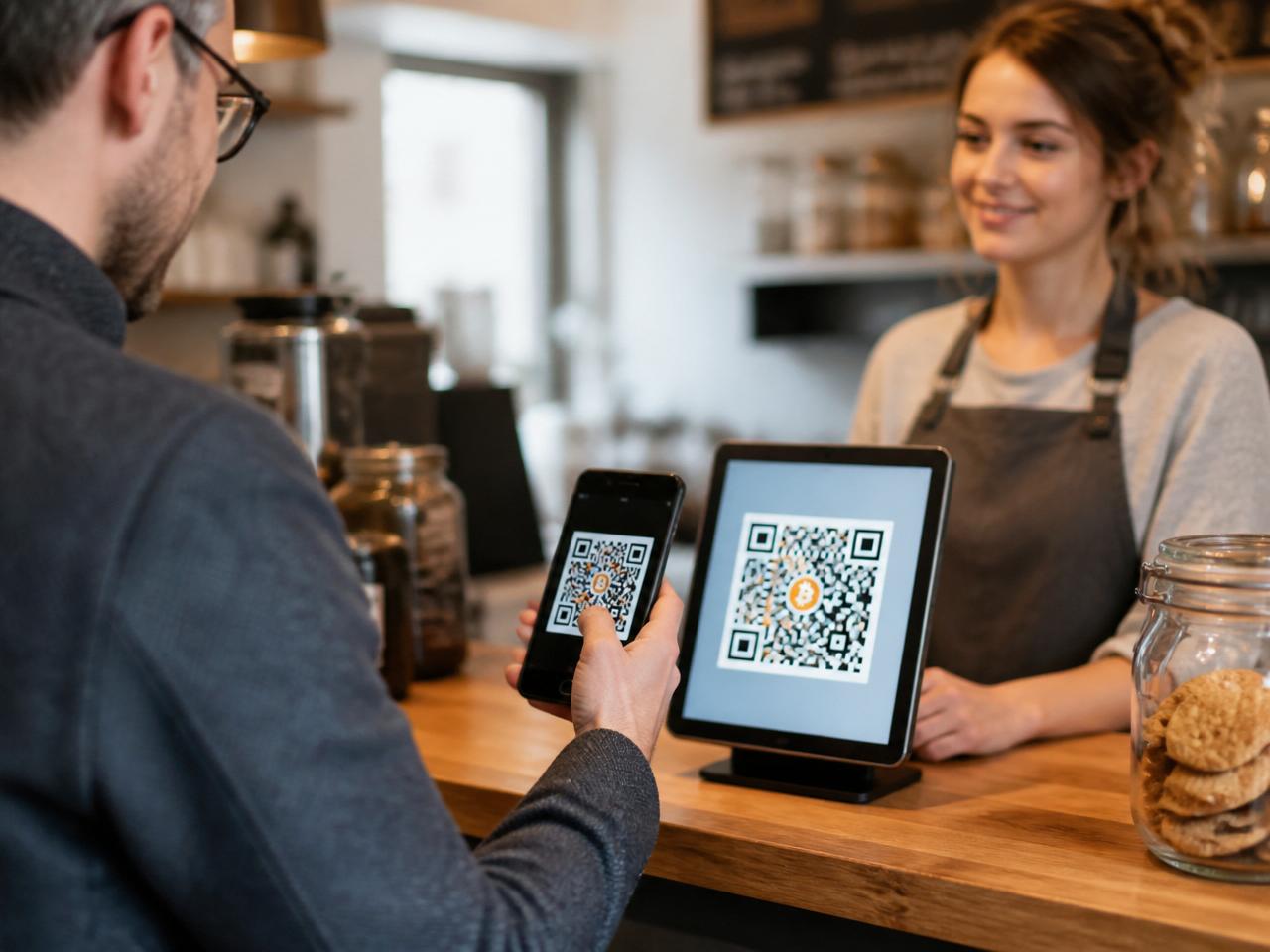 Kunde bezahlt mit Bitcoin Lightning per QR-Code in einem Café